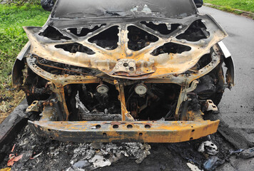 Completely Burnt Out Car Wreck After Fire.