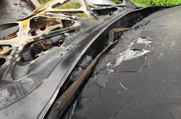 Completely Burnt Out Car Wreck After Fire.