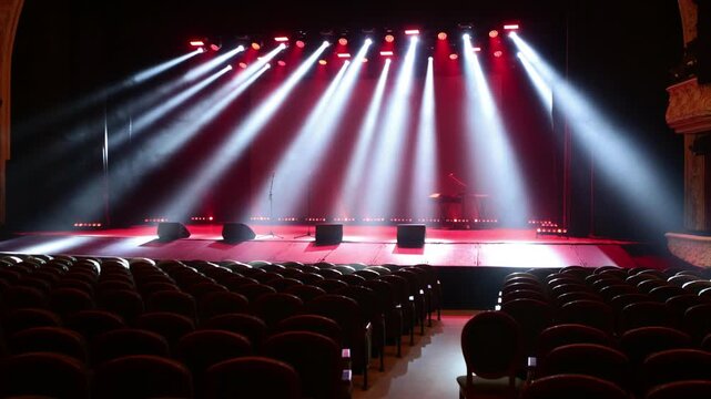 A spotlight on an empty stage. Concept for public speaking, leadership, performance, and anticipation