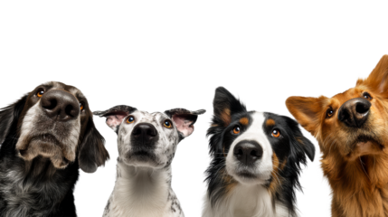 Four Dogs Looking Up In Anticipation, cut out transparent