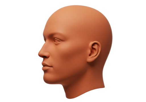 Isolated Skinhead profile 3D rendering of human head model, anatomical representation