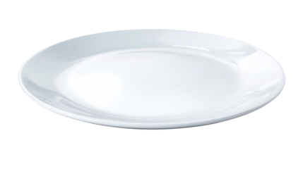 Empty white dinner plate with subtle reflections, cut out transparent