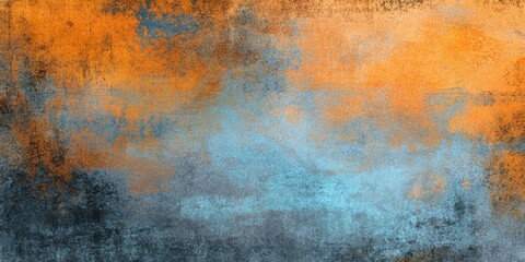 Textured abstract background with orange, blue, and gray hues.