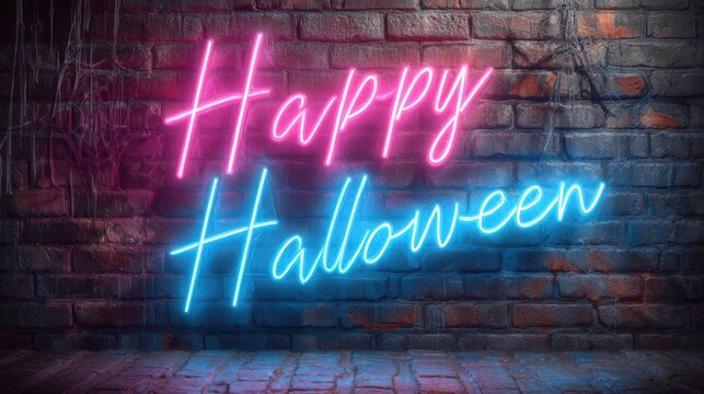 Happy Halloween Neon Typography Wall