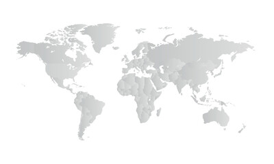 Detailed World Map Illustration Gray Scale Political Borders Countries Regions Global Geography Earth Continent Cartography Atlas Travel Destination Exploration Education