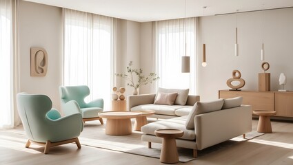 Cozy Contemporary Home Interior Design. Minimalist Scandinavian Living Room Interior