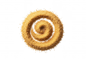 Golden spiral couscous swirls yellow food isolated on a transparent background