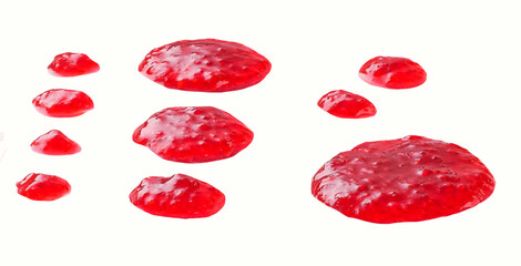 raspberry jam stains isolated on white background. raspberry jam splash  isolated.