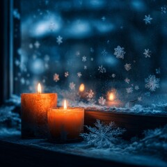 Cozy Candlelight by Frosted Winter Window