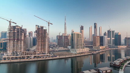 The rhythm of the city of Dubai from night to morning aerial timelapse