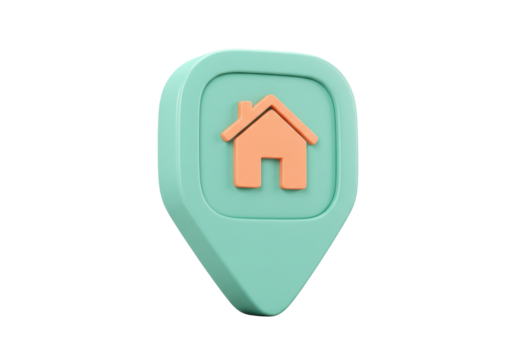 Isolated home location pin pointer, destination search, property market sign symbol icon
