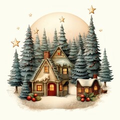 Fototapeta premium Fir branches christmas illustration trees.