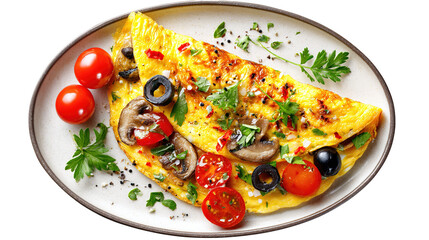 Omelet with parsley, cherry tomatoes, and copyspace
