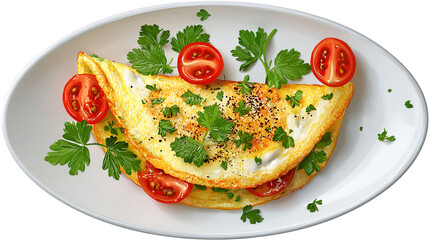 Omelet with parsley, cherry tomatoes, and copyspace