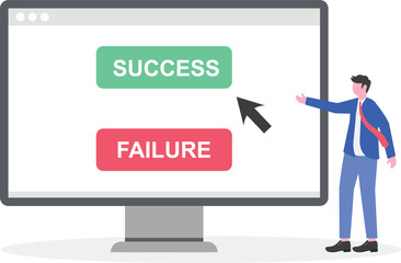 Businessman chooses a path with signs of success and failure
