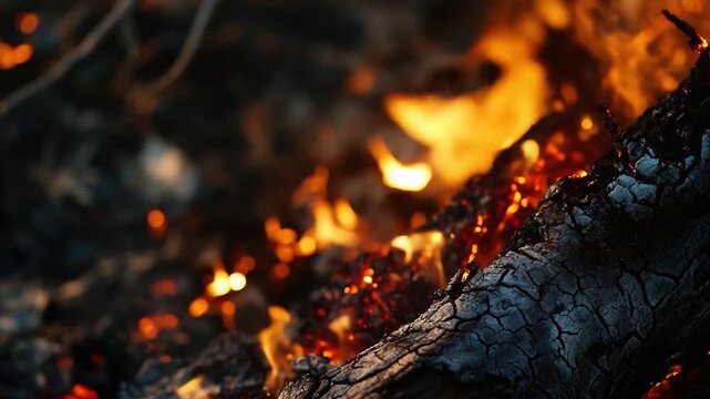 A close-up shot of a fire with flames in the background, suitable for use in scenes where heat or warmth is needed