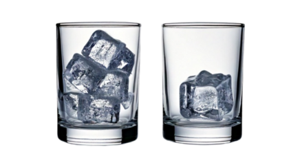Glass Tumbler with Ice Cubes – Clear and Frosted Variations, isolated on transparent background (2)