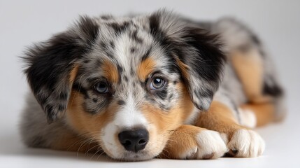 Adorable Australian Shepherd Puppy with Piercing Blue Eyes CloseUp Portrait 1.