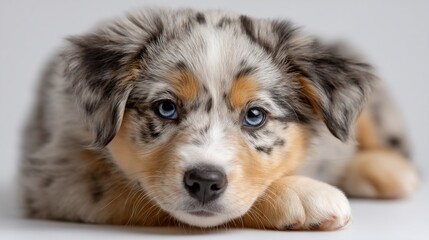 Adorable Australian Shepherd Puppy with Striking Blue Eyes CloseUp Portrait 1.