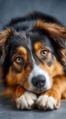 Captivating Dog Portrait Warm Eyes CloseUp Detailed Fur Soft Lighting.