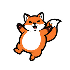 Cute Happy Fox Mascot Jumping with Joy Vector Illustration.