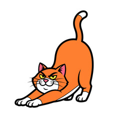 Cute and Sassy Orange Cat Cartoon Character Stretching Vector Illustration.