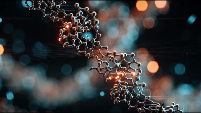 Blockchain enterprise identity. Decentralization technology. Encryption innovation. Security business. Abstract representation of molecular structures with glowing details.