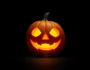 Obraz premium Dramatic Jack O'Lantern Glow on Black Studio Background for Halloween Design Mockup