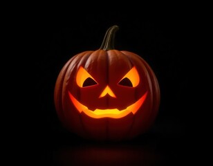 Fototapeta premium Dramatic Jack O'Lantern Glow on Black Studio Background for Halloween Design Mockup