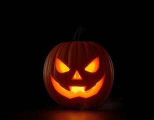 Dramatic Jack O'Lantern Glow on Black Studio Background for Halloween Design Mockup