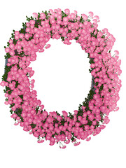 Letter arranged from pink roses with foliage on white background. Romantic floral alphabet for invitations posters and logos. 3D render.