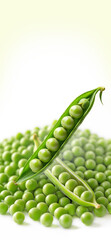 Fresh raw green peas on white background. A mockup for designers