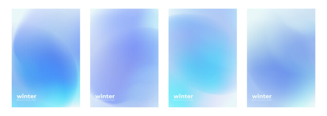 Set of Winter theme blurred backgrounds. Defocused templates for Winter season creative graphic design. Vector illustration.