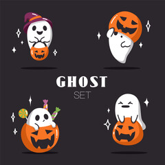Vector cartoon set of ghost with pumpkin