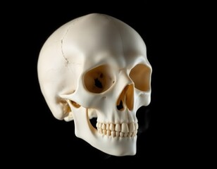 Gothic Human Skull Mockup with Dramatic Lighting on Deep Black Studio Background