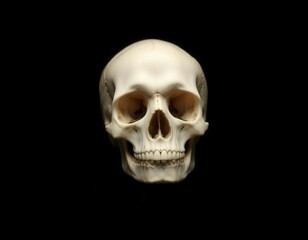 Gothic Human Skull Mockup with Dramatic Lighting on Deep Black Studio Background