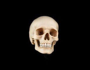 Fototapeta premium Gothic Human Skull Mockup with Dramatic Lighting on Deep Black Studio Background