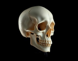 Gothic Human Skull Mockup with Dramatic Lighting on Deep Black Studio Background
