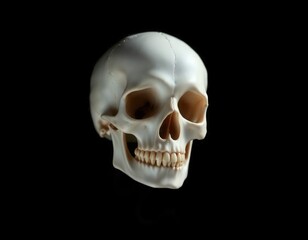Fototapeta premium Gothic Human Skull Mockup with Dramatic Lighting on Deep Black Studio Background