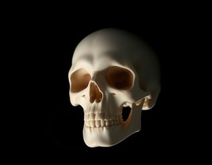 Obraz premium Gothic Human Skull Mockup with Dramatic Lighting on Deep Black Studio Background