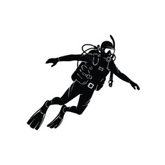 diver silhouette isolated on white background 