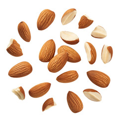 Obraz premium Almonds Grouping on Transparent Background, Whole and Broken, NutrientRich Snack Isolated