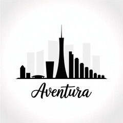 &lrm;Aventura Florida Skyline Silhouette &mdash; Modern Coastal City Vector Illustration