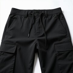 Modern black cargo pants in the background 