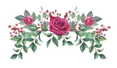 Watercolor red rose frame, gothic floral arrangement, vampire flower PNG border, isolated image with transparent backdrop 