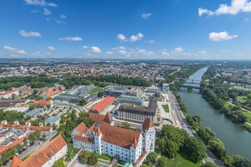 Naklejka premium Ausblick ins Stadtzentrum von Ingolstadt rund um das Stadttheater an der Donau