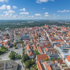 Ausblick ins Stadtzentrum von Ingolstadt rund um das Stadttheater an der Donau