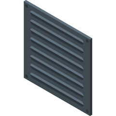 A Dark Grey Square Metal Ventilation Grille With Horizontal Slats Isolated On A White Background With Subtle Shadows Enhancing Its Three Dimensional Form and Texture