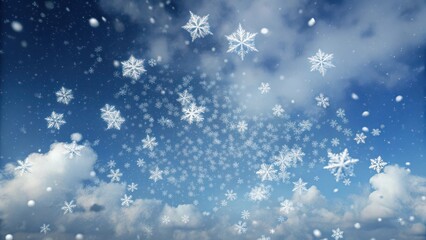 Fototapeta premium Delicate snowflakes gently falling from a cloudy sky