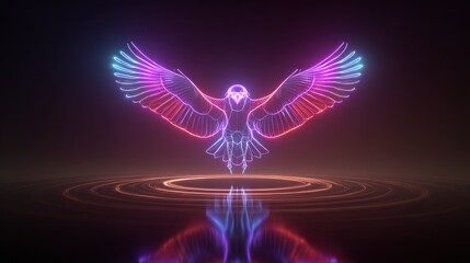 Neon eagle with glowing rings